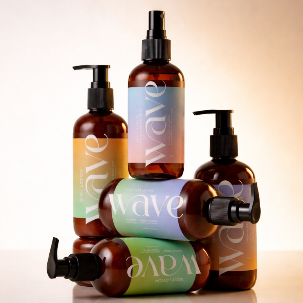 Wave bodycare bottles arranged together