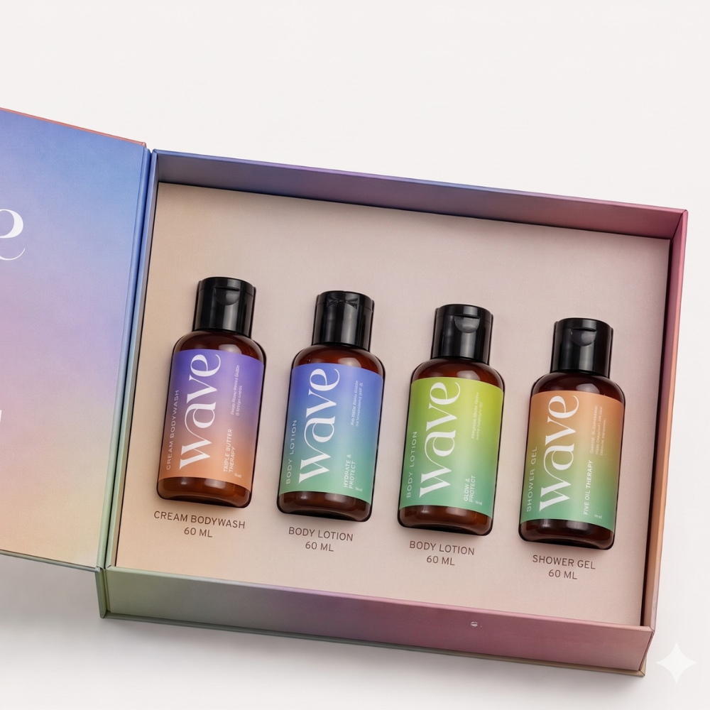 Wave premium client gift box with mini bodycare products